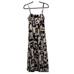 Abel the Label for Anthropologie Abstract Aztec Black Cream Maxi Dress Pockets S